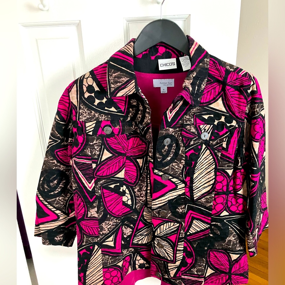 Chicos Ladies Lined Jacket, Multicolor, 3/4!slv Sz1